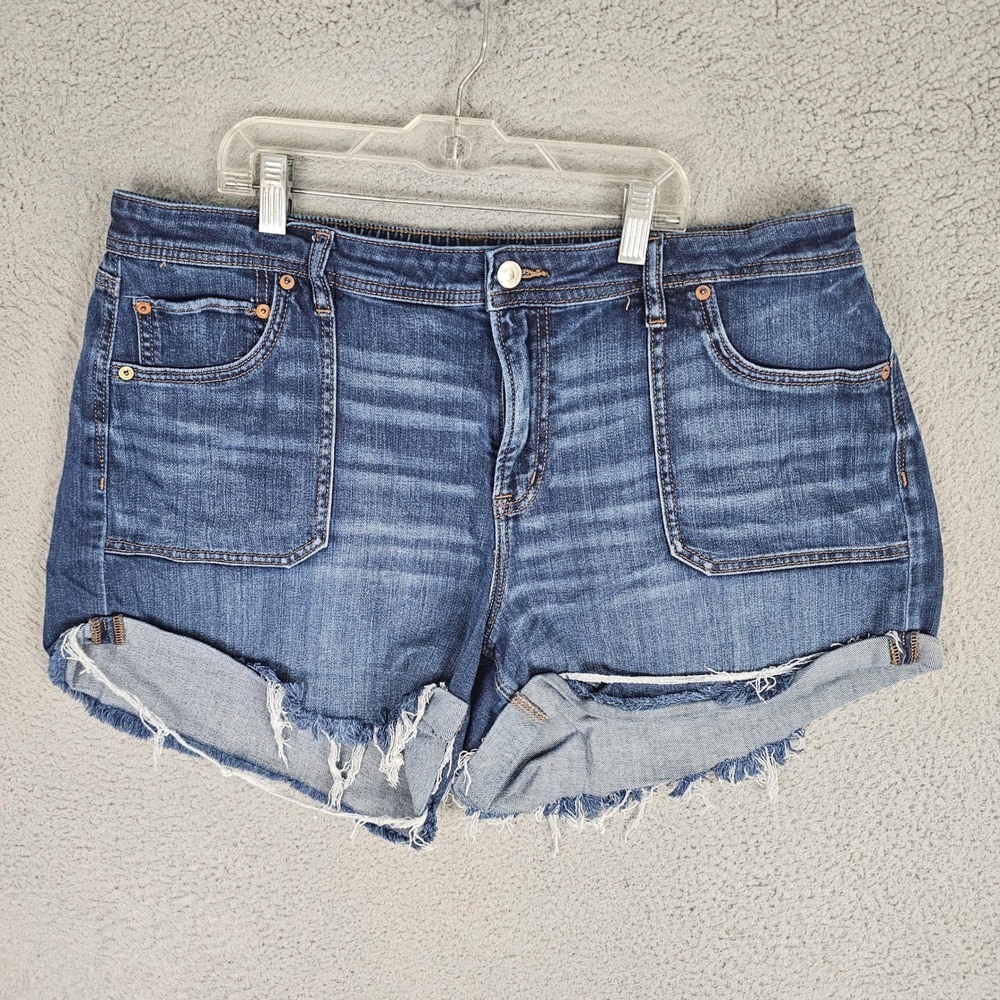 American Eagle Shorts Womens 16 Blue Easy Shortie Stretch Raw Hem Denim